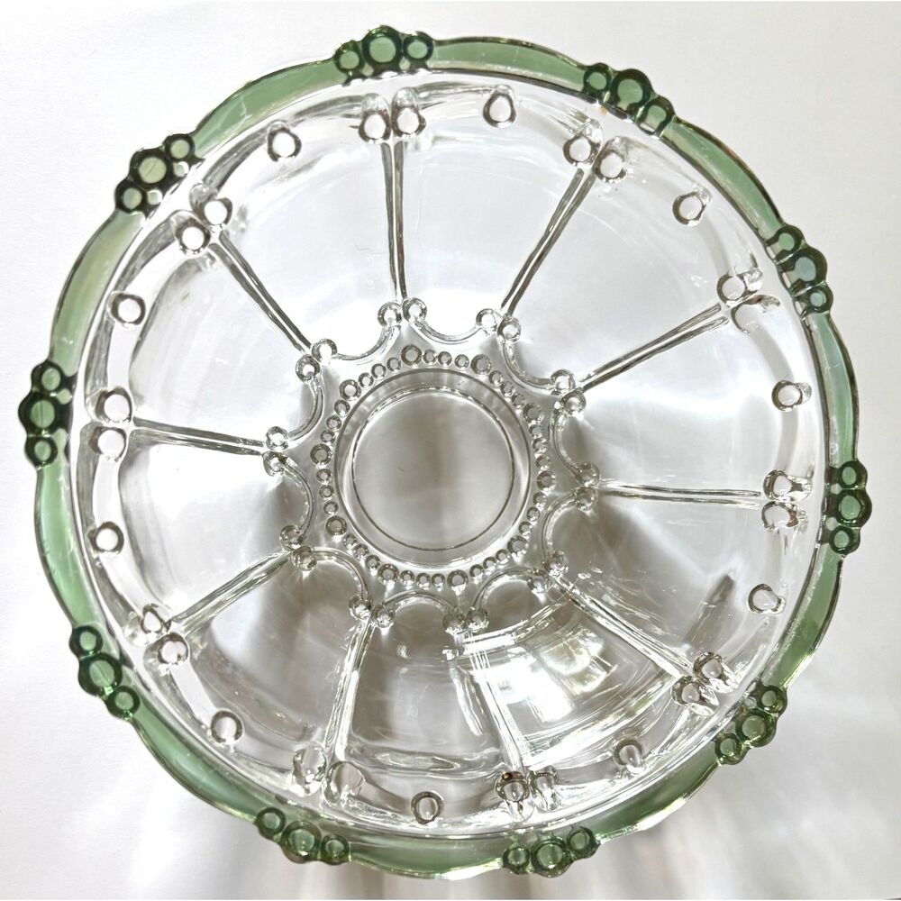 VTG KIG Oyster Pearl Glass Bowl plate Set of 3 Clear Green Candy Dish Decor MCM